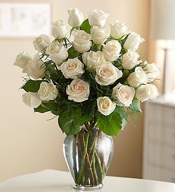 24 White Roses Vase