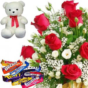 Teddy ( 6 inches ) 6 RedRoses with Cadburys 7 bars