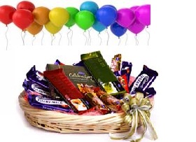 12 Air Blown Balloons with Chocolate basket