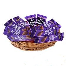 Cadbury dairy milk chocolates in a basket