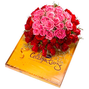 12 MIX roses Bunch+SmallCadburys CelebrationsChocolates