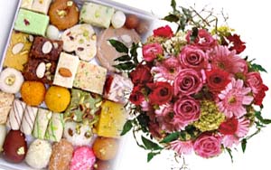 1 Kg Mix mithai+12 mix flowers